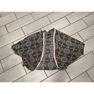 Umgee USA Womens Kimono Cardigan M L Black Multi Geo Print Crochet Trim